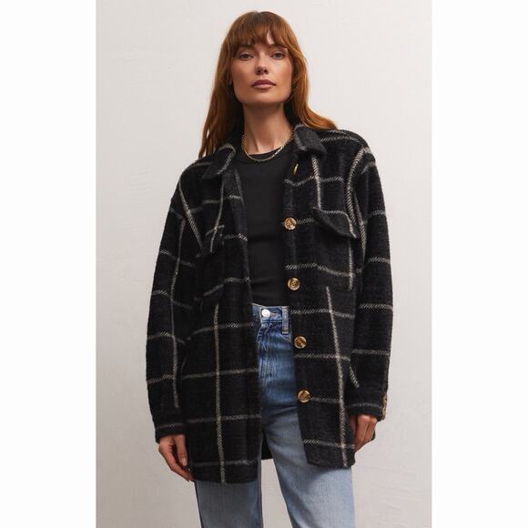 NWT Z Supply Evereve Tucker Plaid Black Oversized Shirt Jacket - Picture 1 of 8